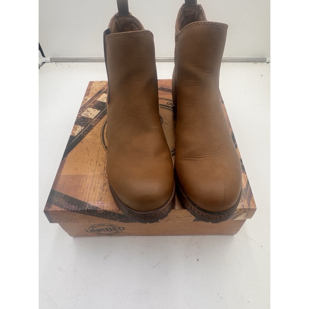 Unr8ed Women's Ankle Boots Shanna Cashew Brown Size 8 M Biker Riding Heel Slipon
